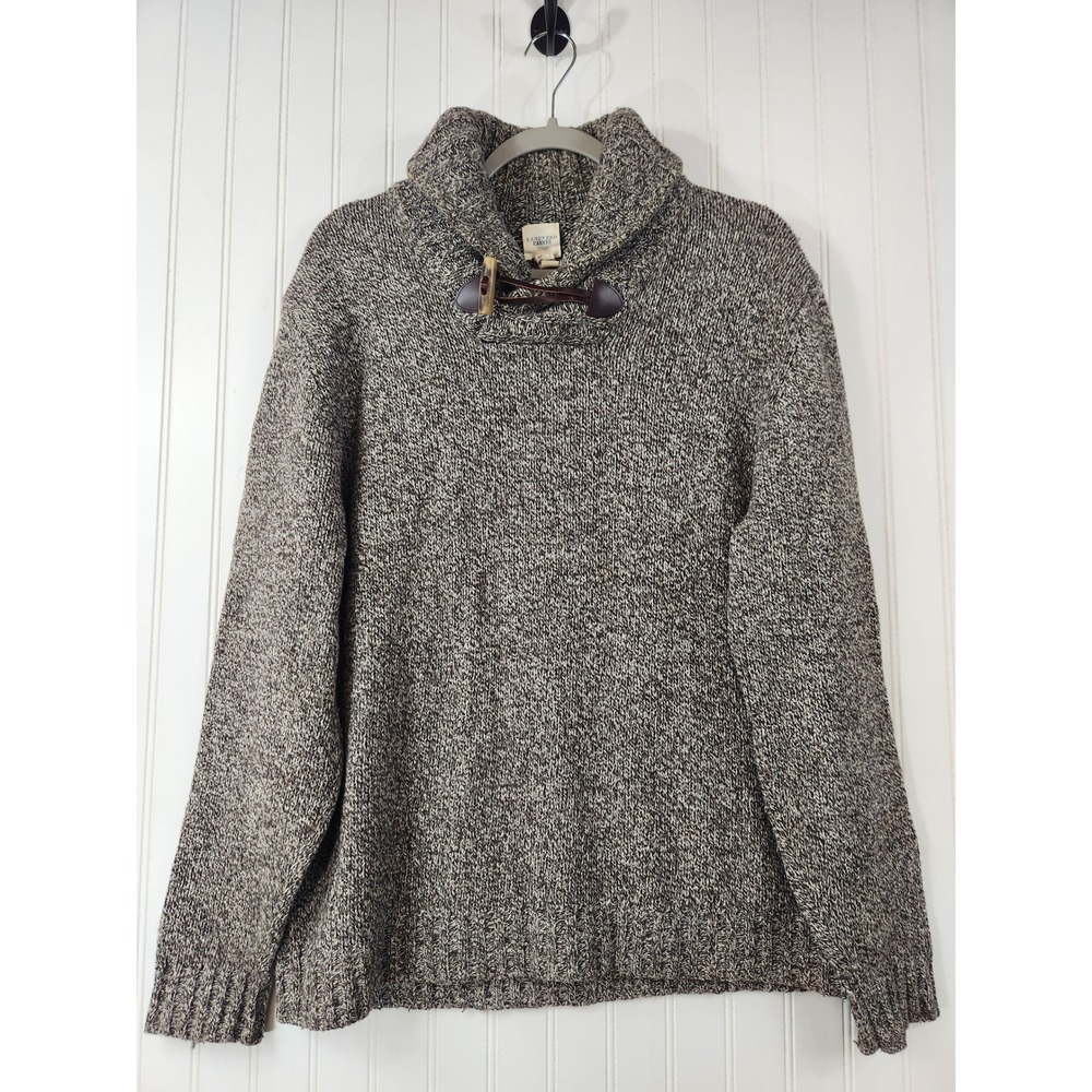 Vintage Lands End Canvas 1963 Large Shawl Collar Toggle Sweater Gray Marl Knit